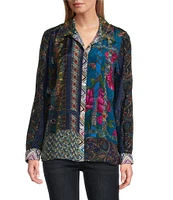 John Mark Woven Mix Print Point Collar Long Roll-Tab Sleeve Button Front Shirt