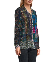 John Mark Woven Mix Print Point Collar Long Roll-Tab Sleeve Button Front Shirt