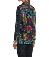 John Mark Woven Mix Print Point Collar Long Roll-Tab Sleeve Button Front Shirt