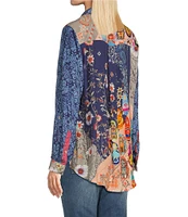 John Mark Woven Mixed Bandana Print Point Collar Neck Long Sleeve Button Front Top