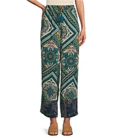 John Mark Woven Mixed Scarf Print Wide Leg Pull On Tassel Tie Pants