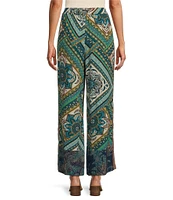 John Mark Woven Mixed Scarf Print Wide Leg Pull On Tassel Tie Pants