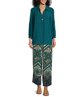 John Mark Woven Mixed Scarf Print Wide Leg Pull On Tassel Tie Pants