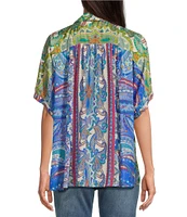 John Mark Woven Paisley Print Point Collar Neck Short Sleeve Button Front Blouse