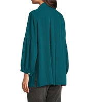 John Mark Woven Point Collar Neck 3/4 Sleeve Single Button Pullover Tunic