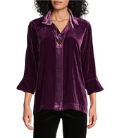 John Mark Woven Velvet Wire Collar 3/4 Rolled Sleeve Hi-Low Hem Tunic