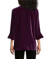 John Mark Woven Velvet Wire Collar 3/4 Rolled Sleeve Hi-Low Hem Tunic