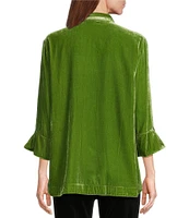 John Mark Woven Velvet Wire Collar 3/4 Rolled Sleeve Hi-Low Hem Tunic