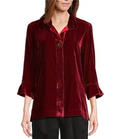 John Mark Woven Velvet Wire Collar 3/4 Rolled Sleeve Hi-Low Hem Tunic