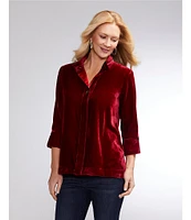 John Mark Woven Velvet Wire Collar 3/4 Rolled Sleeve Hi-Low Hem Tunic