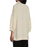 John Mark Woven Wire Collar 3/4 Sleeve Embroidery Pop Up Floral Detail Button Front Blouse