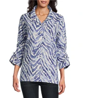 John Mark Zebra Print Wire Collar 3/4 Sleeve Tunic