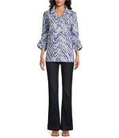 John Mark Zebra Print Wire Collar 3/4 Sleeve Tunic