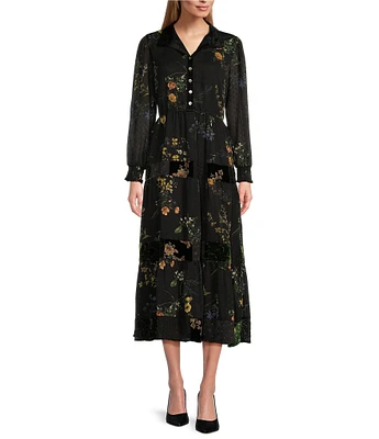 John Meyer Floral Tiered A-Line Long Sleeve Dress