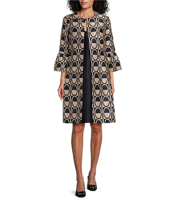 John Meyer Geometric Shantung 2-Piece Topper Coat-Dress