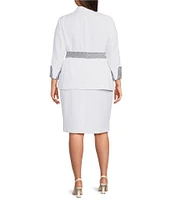 John Meyer Plus Size Crepe Houndstooth Notch Lapel Rolled Sleeve Button Tie Front Blazer 2-Piece Skirt Suit