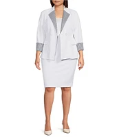 John Meyer Plus Size Crepe Houndstooth Notch Lapel Rolled Sleeve Button Tie Front Blazer 2-Piece Skirt Suit