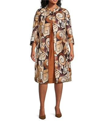 John Meyer Plus Size Printed Shantung 2-Piece Coat Dress