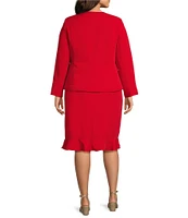 John Meyer Plus Size Ruffle Round Neck Long Sleeve Zip Jacket 2-Piece Skirt Suit