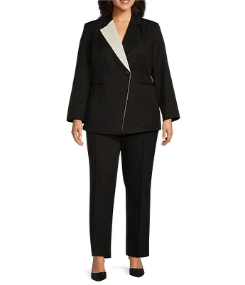 John Meyer Plus Size Twill Contrast 2-Piece Pant Suit