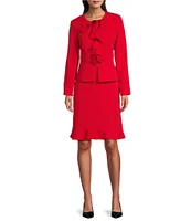 John Meyer Ruffle Round Neck Long Sleeve Zip Jacket 2-Piece Skirt Suit