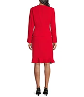 John Meyer Ruffle Round Neck Long Sleeve Zip Jacket 2-Piece Skirt Suit