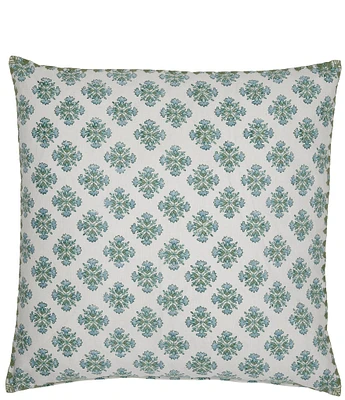 John Robshaw Junu Sage Hand Block Printed Cotton & Linen Square Pillow