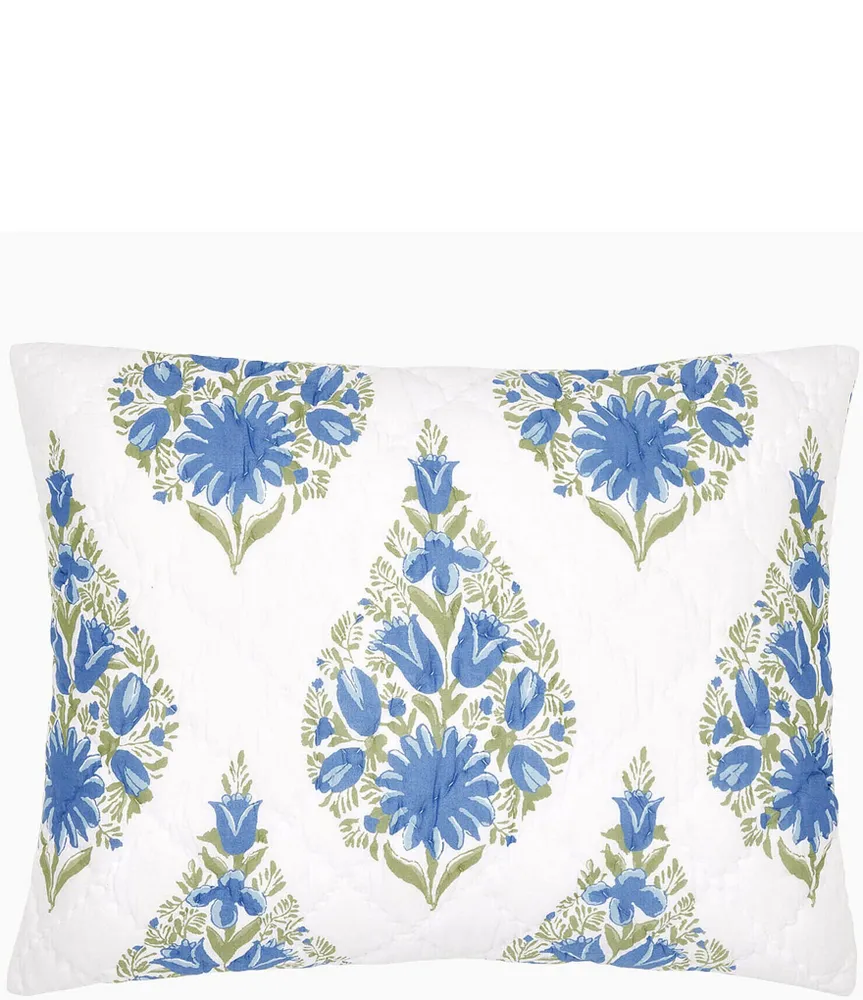 John Robshaw Mayra Azure Floral Cotton Voile Sham