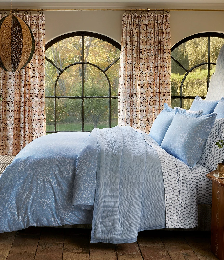 John Robshaw Organic Long Staple Cotton Percale Avni Light Indigo Duvet Cover
