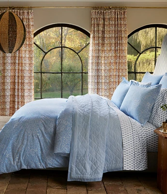 John Robshaw Organic Long Staple Cotton Percale Avni Light Indigo Duvet Cover