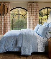 John Robshaw Organic Long Staple Cotton Percale Avni Light Indigo Duvet Cover