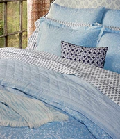 John Robshaw Organic Long Staple Cotton Percale Avni Light Indigo Duvet Cover