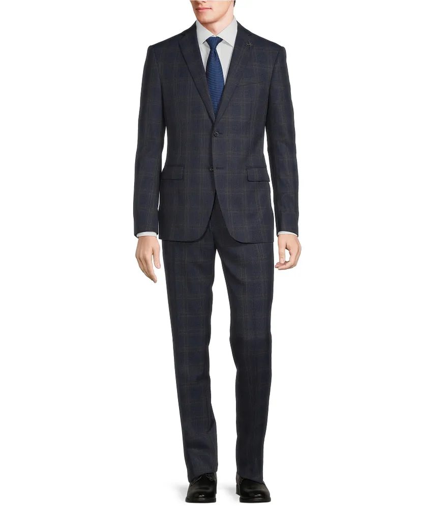 John Varvatos Slim Fit Notch Lapel Flat Front Plaid Pattern 2-Piece Suit