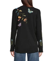 JOHNNY WAS Adela Embroidered V-Neck Long Sleeve Tee