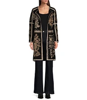 JOHNNY WAS Biya Embroidered Knit Long Sleeve Open Front Boxy Sweater Kimono