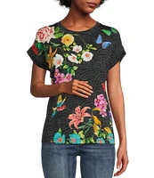 JOHNNY WAS Blooming Breeze Floral Print Crew Neck Short Sleeve Relaxed Tee Shirt