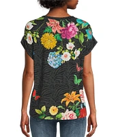 JOHNNY WAS Blooming Breeze Floral Print Crew Neck Short Sleeve Relaxed Tee Shirt