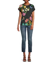 JOHNNY WAS Blooming Breeze Floral Print Crew Neck Short Sleeve Relaxed Tee Shirt