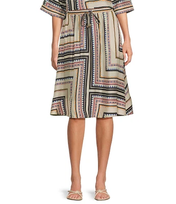 JOHNNY WAS Blythe Geometric Printed Silk Blend A-Line Coordinating Midi Skirt