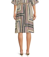 JOHNNY WAS Blythe Geometric Printed Silk Blend A-Line Coordinating Midi Skirt