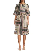 JOHNNY WAS Blythe Geometric Printed Silk Blend A-Line Coordinating Midi Skirt