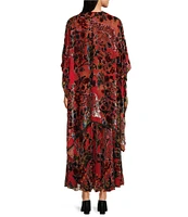 JOHNNY WAS Burnout Velvet Printed 3/4 Sleeve Open-Front Kimono