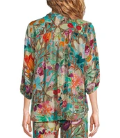 JOHNNY WAS Cathryn Nutro Meadow Floral Print V-Neck 3/4 Sleeve Coordinating Blouse