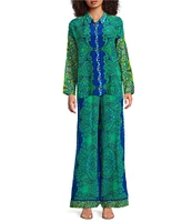 JOHNNY WAS Coordinating Villa Printed Silk Wide Leg Pull-On Pants