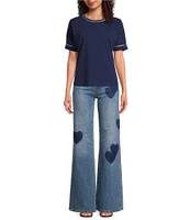 JOHNNY WAS Crochet Trim Crew Neck Short Sleeve Cotton Knit Tee