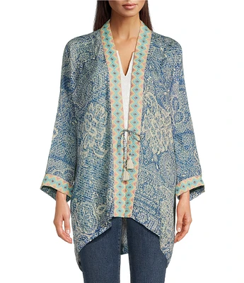 JOHNNY WAS Dolce Boho Print Long Sleeve Open-Front Flowy Kimono Jacket