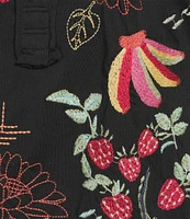 JOHNNY WAS Embroidered Floral Cotton Knit Raw Edge Detail Round Neck Henley Sleeveless Tank