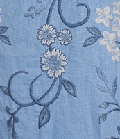 JOHNNY WAS Embroidered Linen Split V-Neck 3/4 Ruffle Sleeve Dress