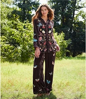 JOHNNY WAS Embroidered Velvet Floral Wide Leg Coordinating Pull-On Pants