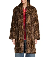 JOHNNY WAS Faux Fur Leopard Print Shawl Collar Long Sleeve Open-Front Coat